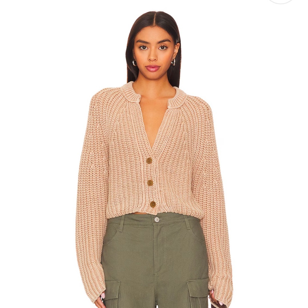 Free People Peach Chunky Knit Button-Up Cardigan